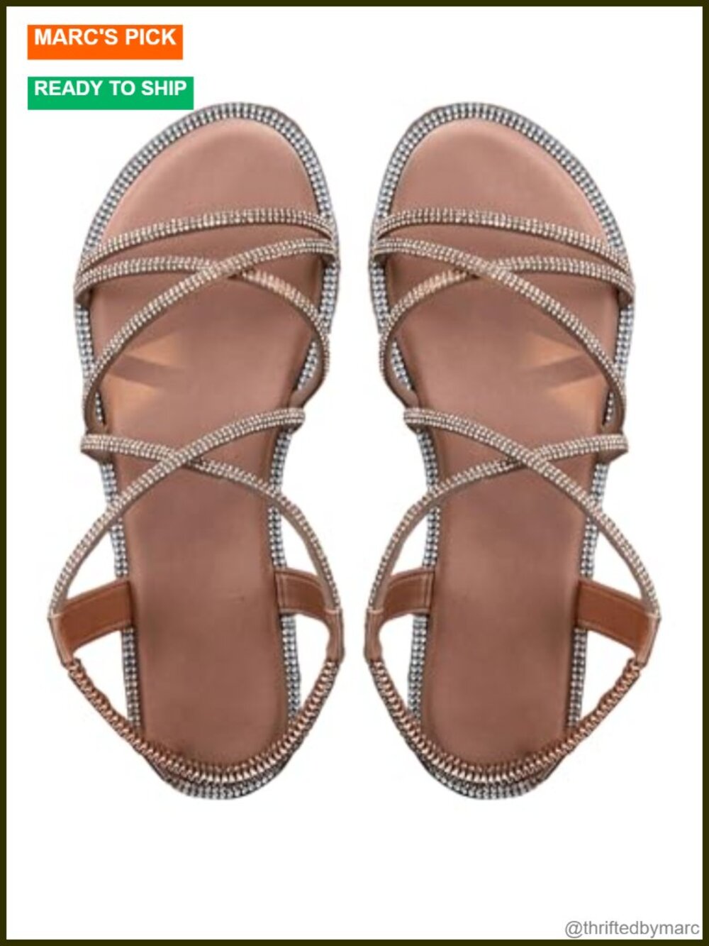 Rhinestone Sparkly Strappy Flat Sandals Glitter Criss Cross Elastic Ankle Strap